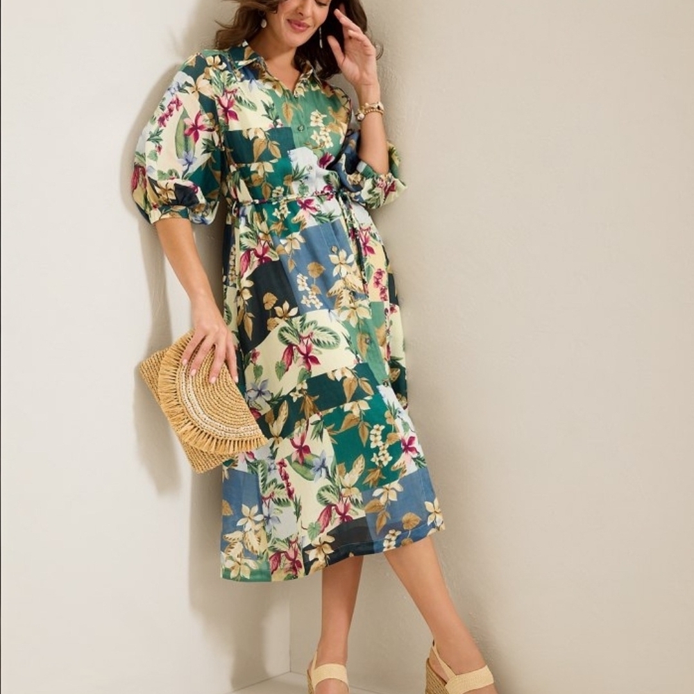 Tommy Bahama Green and Blue Floral Midi Dress